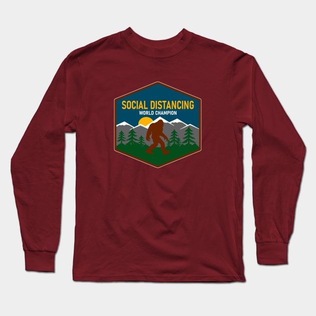 Social Distancing World Champ Long Sleeve T-Shirt by AngryMongoAff